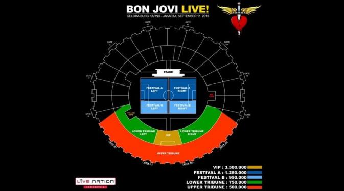Tiket konser Bon Jovi Live in Jakarta mulai dijual pada Senin, 29 Juni pukul 10 pagi.