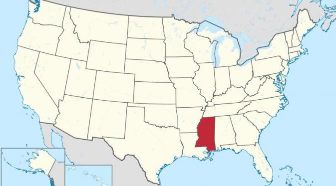 Peta Ilustrasi Negara Bagian Mississippi, Amerika Serikat | Via: studyblue.com
