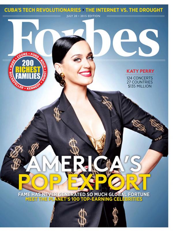 Katy Perry menjadi sampul depan majalah Forbes edisi Juli 2015. (foto: forbes.com)