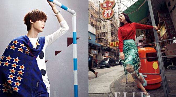 Lee Jong Suk dan Park Shin Hye pernah sama-sama menjadi model majalah fesyen ELLE.
