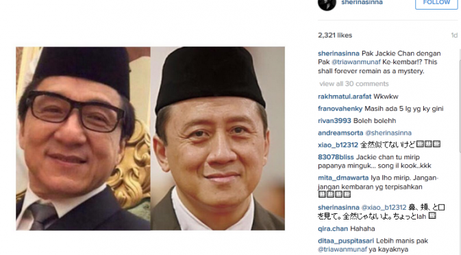Triawan Munaf dan Jackie Chan. (Isntagram @sherinasinna)