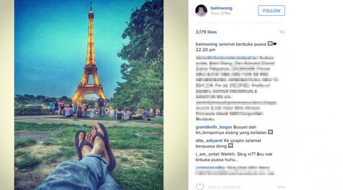 Berbuka puasa di depan Menara Eiffel (sumber foto: Instagram Baim Wong)