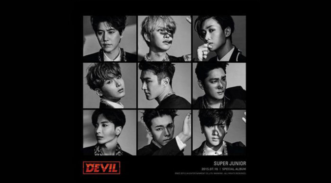 Super Junior dengan cuplikan foto dari album terbarunya berjudul Devil.