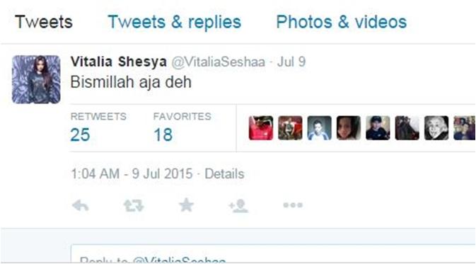 Sebagaimana kita tahu, sosok Vitalia Shesya yang kita kenal di media sosial adalah wanita yang cukup religius.
