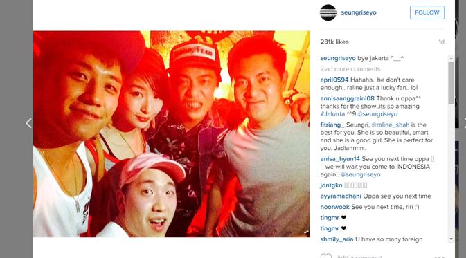 Seungri Big Bang mengucapkan selamat tinggal Jakarta melalui akun Instagram pribadinya. (foto: instagram.com/seungriseyo)