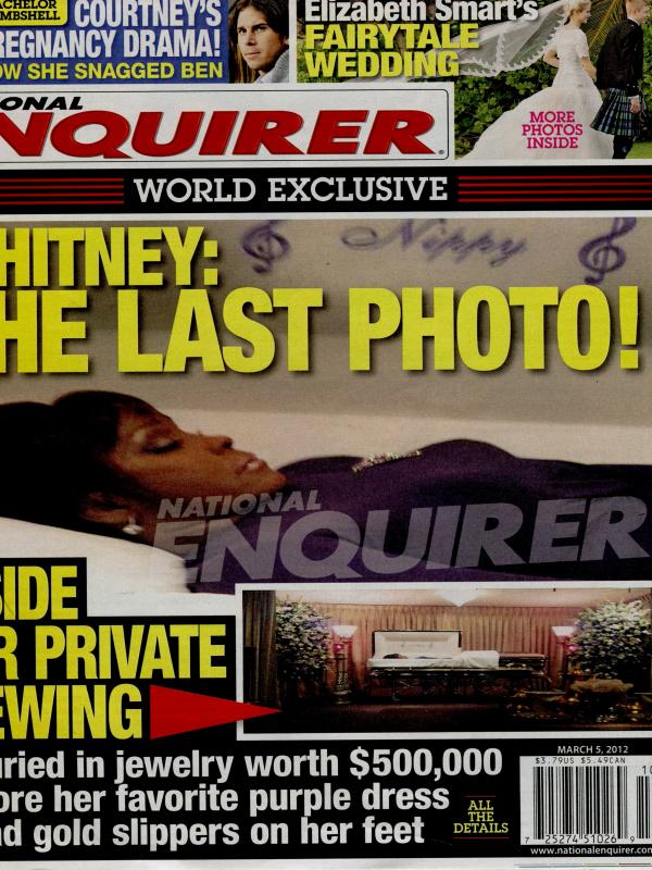 Foto Whitney Houston di dalam peti yang diterbitkan oleh The National Enquirer (via morbidnewjersey.com)