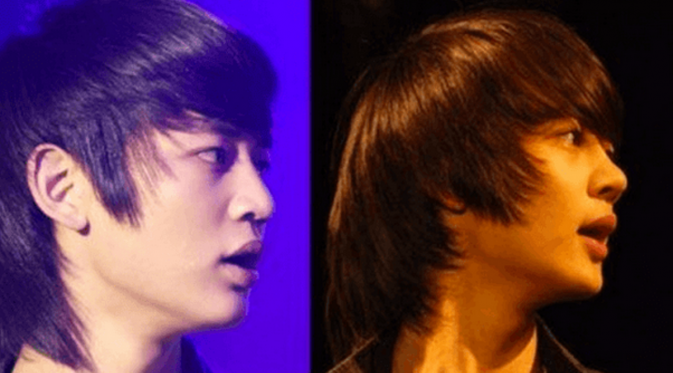 Terlihat perubahan wajah Minho sebelum (kiri) dan setelah (kanan) melakukan operasi plastik [foto: Pann]