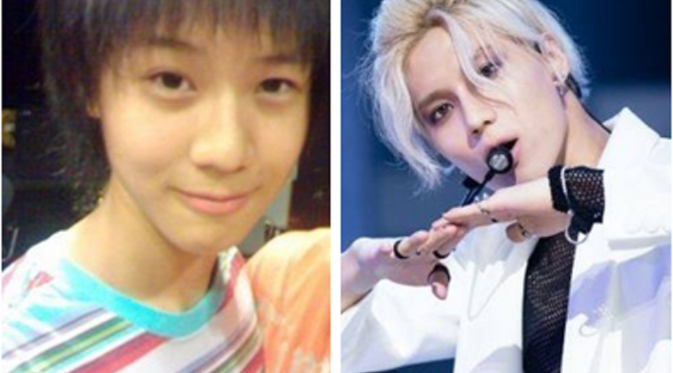 Terlihat perubahan wajah Taemin sebelum (kiri) dan setelah (kanan) melakukan operasi plastik [foto: Pann]