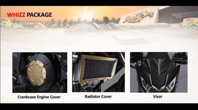 Whizz Package yang meliputi Visor, Radiator Cover, dan Crankcase Engine dijual dengan harga HET Rp 220 ribu.