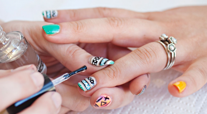 Stacking rings with your nails done