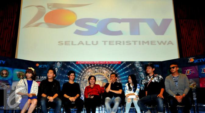 Suasana konferensi pers HUT SCTV ke 25 di SCTV Tower, Jakarta, Senin (10/8/2015). SCTV akan menayangkan acara HUT ke 25 mereka selama 25 jam non stop. (Liputan6.com/Panji Diksana)