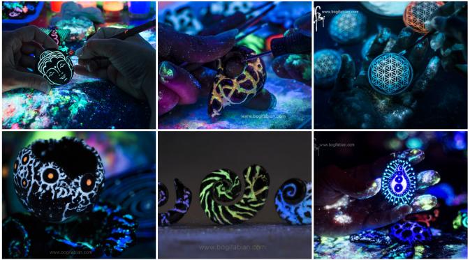 Beberapa contoh keramik glow in the dark yang menyala dalam gelap. (Bored Panda)