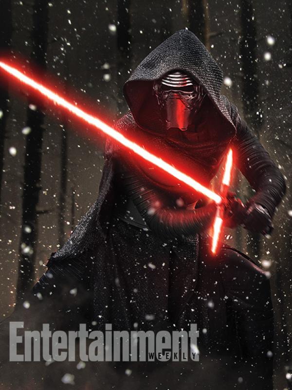 Kylo Ren (Adam Driver) berpose dengan menggunakan Lightsaber. Foto: EW