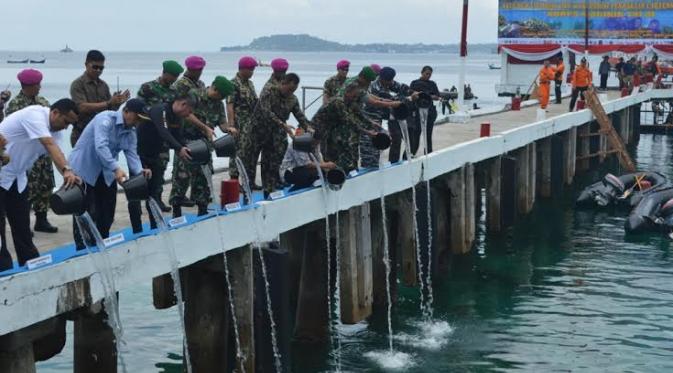 Gerakan Penyelamatan Terumbu Karang (Save our littoral Life/SOLL) yang digelar oleh Korps Marinir TNI Angkatan Laut. (Liputan6.com/Dispen Kormar)