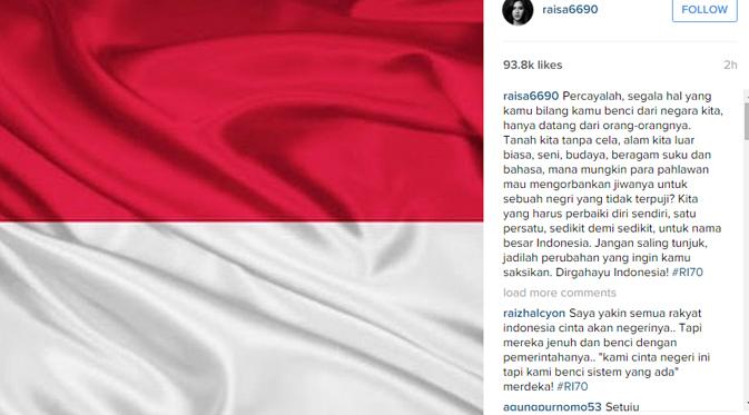 Raisa tak lupa menyampaikan pesannya untuk seluruh masyarakat Indonesia. (foto: instagram.com/raisa6690)