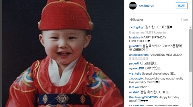 Foto masa kecil G-Dragon yang diunggah di akun media sosial miliknya.