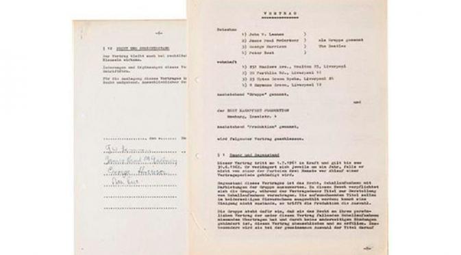 Lembaran kontrak rekaman pertama The Beatles pada 1961 (NME)