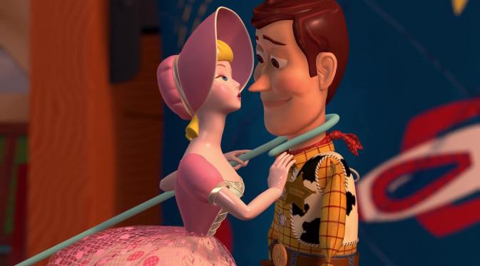 Jalinan cinta antara Woody dan boneka keramik Bo Peep dipastikan mewarnai kisah film animasi Toy Story 4. (portlandscw32.com)
