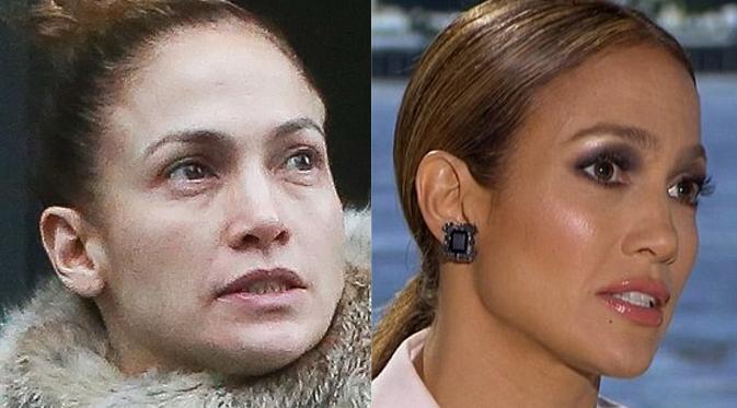 Jennifer Lopez tampak begitu berbeda dengan riasan wajahnya. (foto: berbagai sumber)
