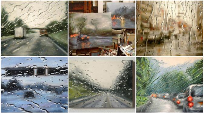Karya seni terinspirasi dari guyuran hujan di mobil. (Bored Panda)