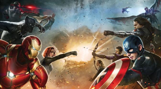 Anggota kubu Captain America dan pendukung Iron Man yang bertikai di Captain America: Civil War. (comicbookmovie.com)