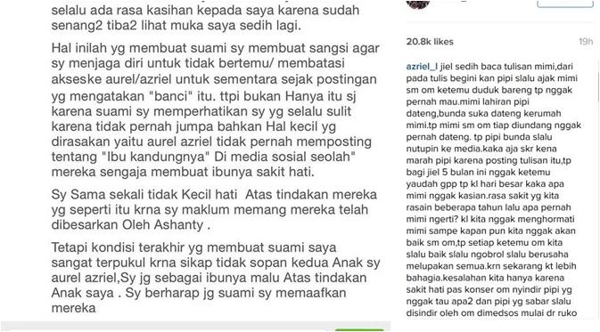 Postingan adik Anang Hermansyah, Azriel, menanggapi kata-kata Krisdayanti (via Instagram/Azriel)