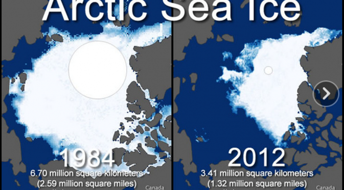 Citra satelit NASA mengenai kondisi Es di Artik, Kutub Utara (climatecordered.org)