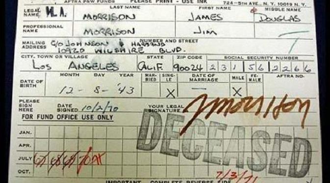 Surat Kematian Jim Morrison