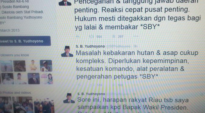 Kicauan Susilo Bambang Yudhoyono melalui akun Twitter-nya. (Twitter)