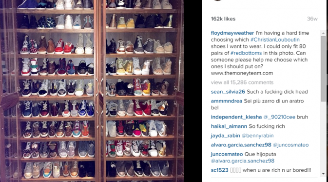 Mayweather hanya mau mengenakan sepatu kets sekali, kemudian langsung dibuang. (Instagram)