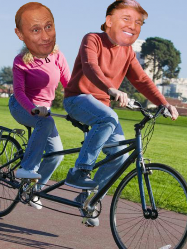 Vladimir Putin dan Donald Trump keliling Moskow naik sepeda. (Via: buzzfeed.com)