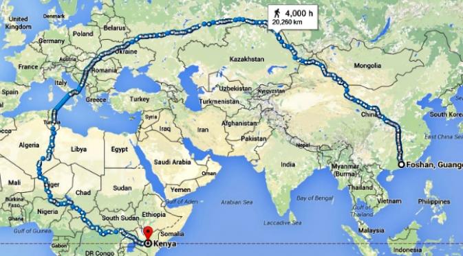 Ilustrasi perjalanan dengan kaki dari Google Maps