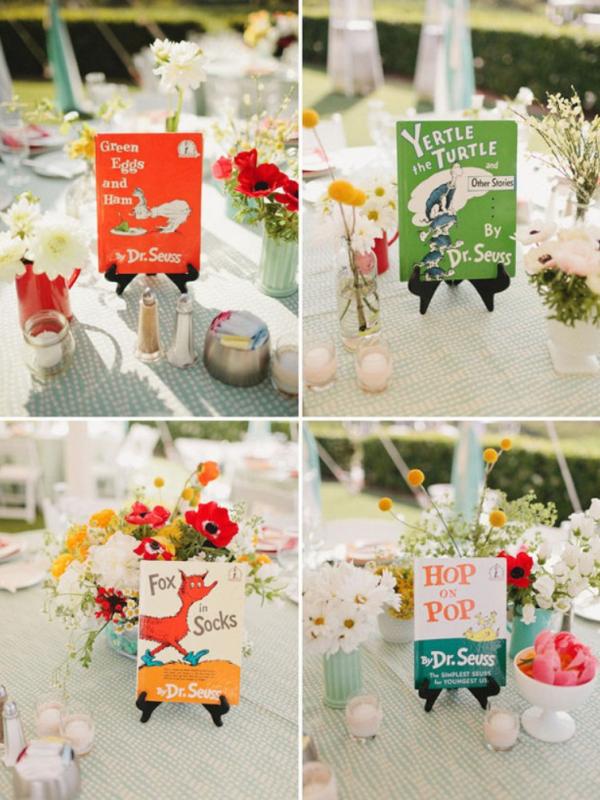 Nama meja sesuai dengan nama buku bacaan favorit saat SD. (Via: greenweddingshoes.com)